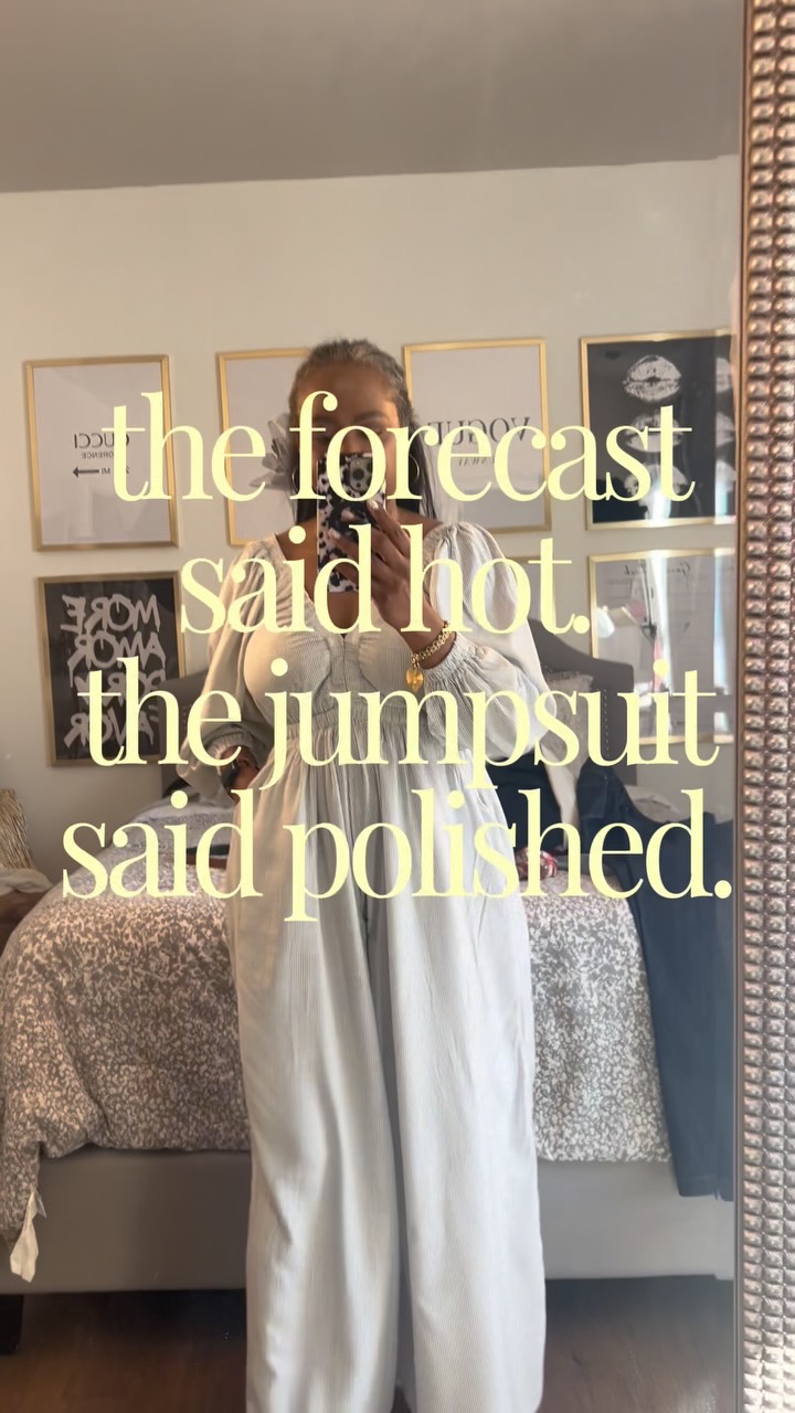 The forecast said hot. The jumpsuit said polished.

This charcoal-and-cream pinstripe jumpsuit has the tailored look I love, but the breezy linen blend makes sense for the heat. I finished it with tortoiseshell jelly flip-flops for an easy, practical touch that still feels pulled together.

A lotta classic, a little charming, always polished.

#PrettyPrimAndPolished #LinenJumpsuit #PolishedStyle #ClassicStyle #SummerOutfit

Jumpsuit: @topshop 
Shoes: @jeffreycampbell